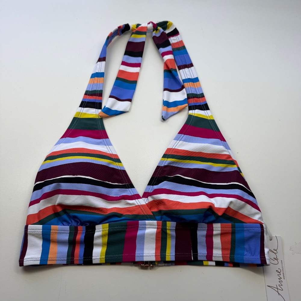 Anne Cole Womens Colorful Easy Breezy Stripe Beach Halter Bikini Swim Top Small - Picture 3 of 7
